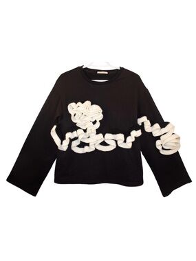 Zara Black Sweater with White Knit Ribbon Appliqué